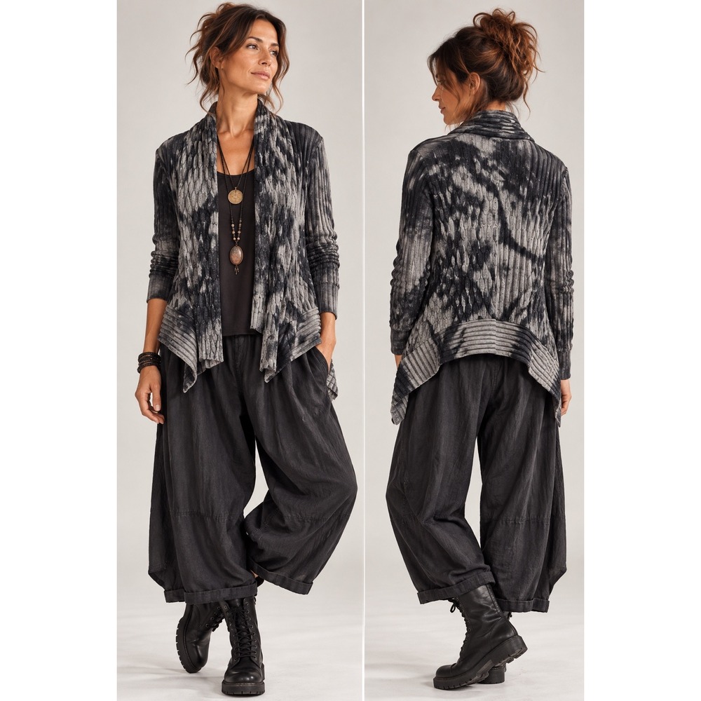 Alberto Makali Grey Ribbed Cotton Cashmere Cardigan Sweater Medium Lagenlook Art